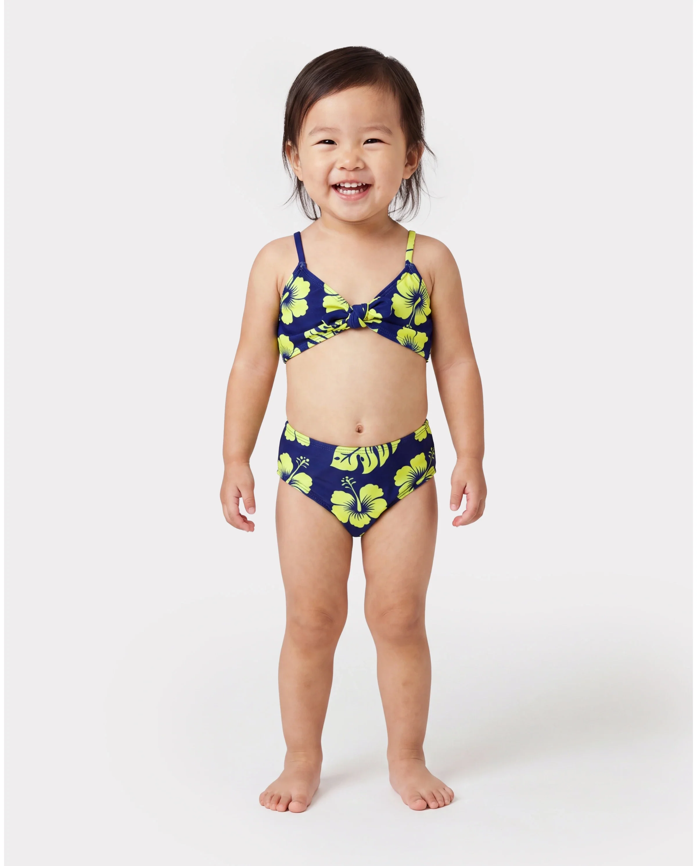 Toddler Girl Tropical Floral Swimsuits Halter Bikini Deep Blue
