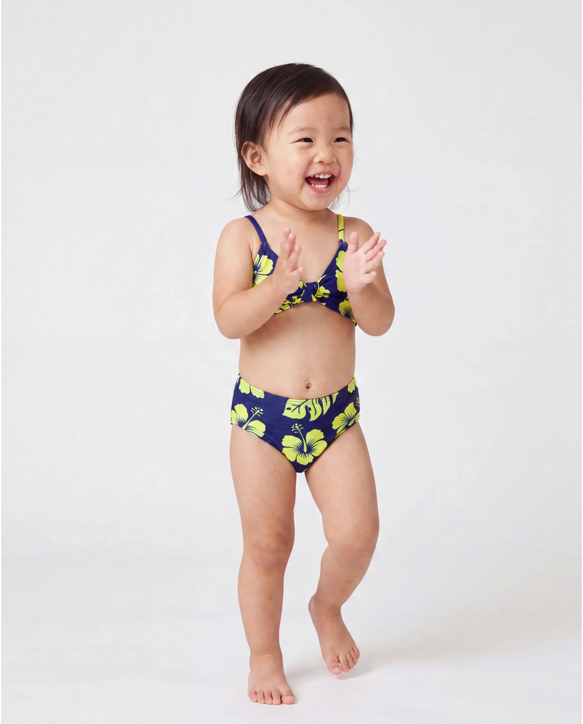 Toddler Girl Tropical Floral Swimsuits Halter Bikini Deep Blue - Image 2