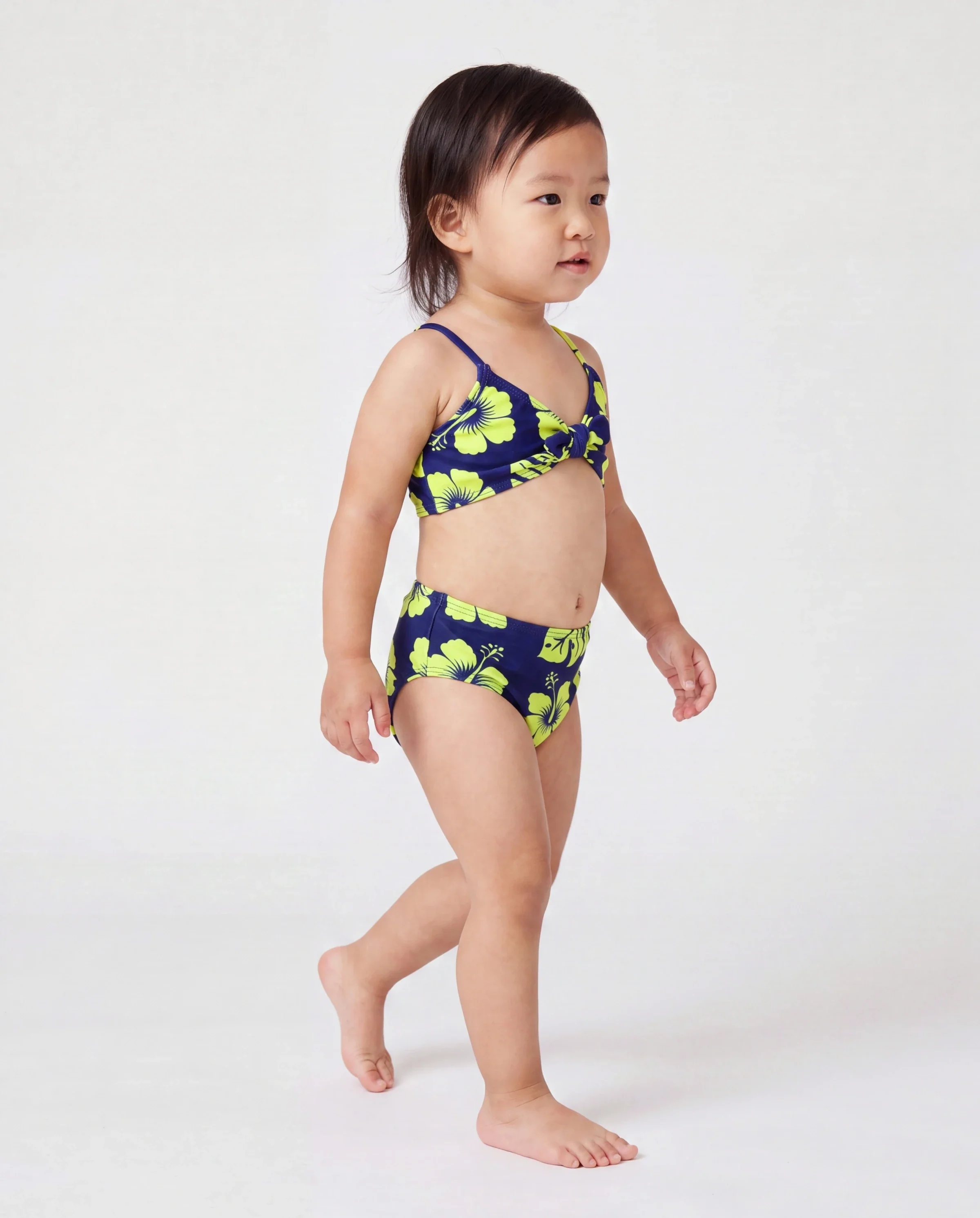 Toddler Girl Tropical Floral Swimsuits Halter Bikini Deep Blue - Image 3