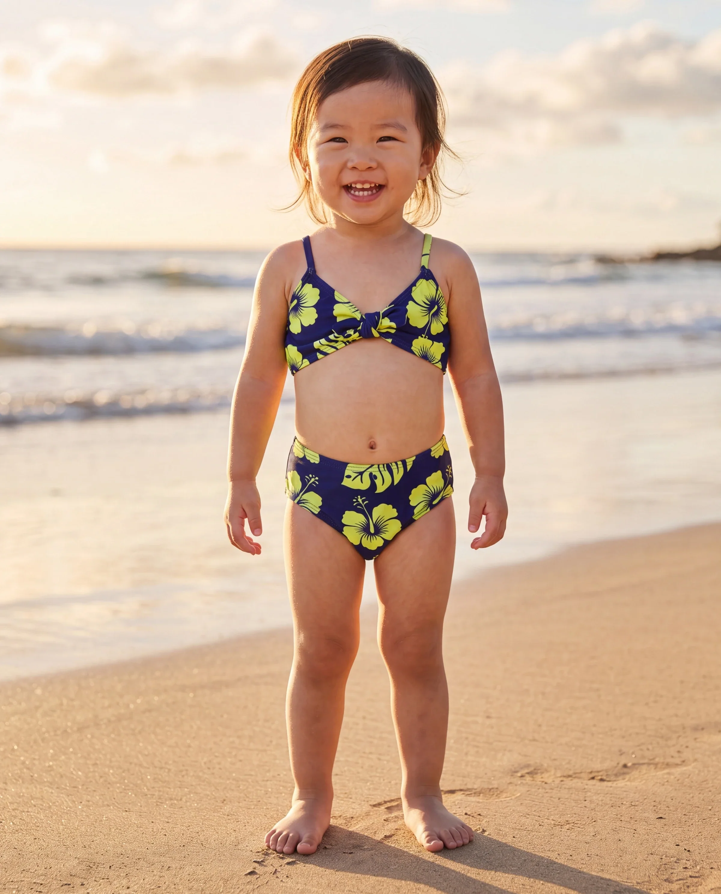 Toddler Girl Tropical Floral Swimsuits Halter Bikini Deep Blue - Image 8
