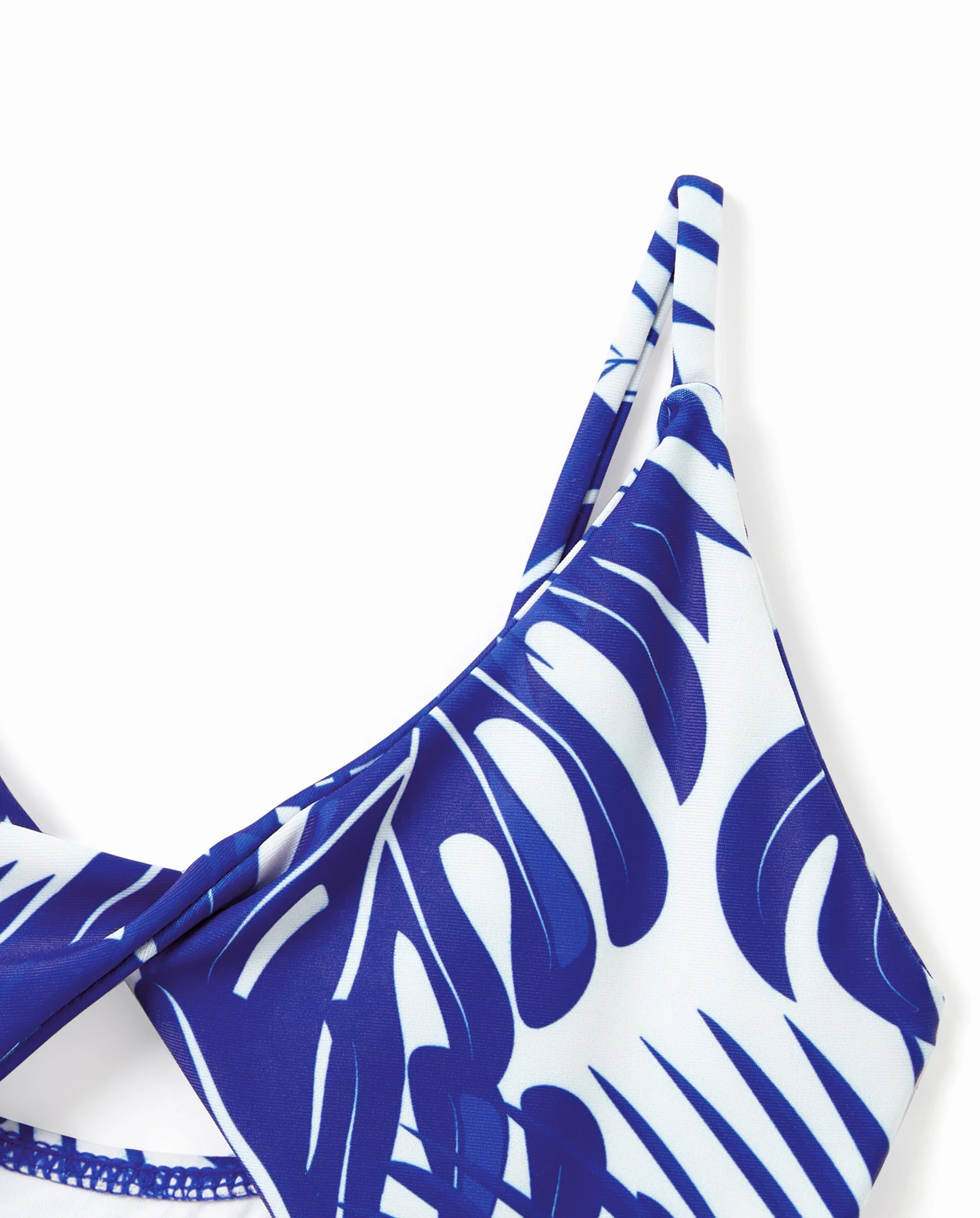 Toddler Girl Tropical Leaf Print Hollow-out Crisscross Straps One-piece Swimsuit Blue - Image 5