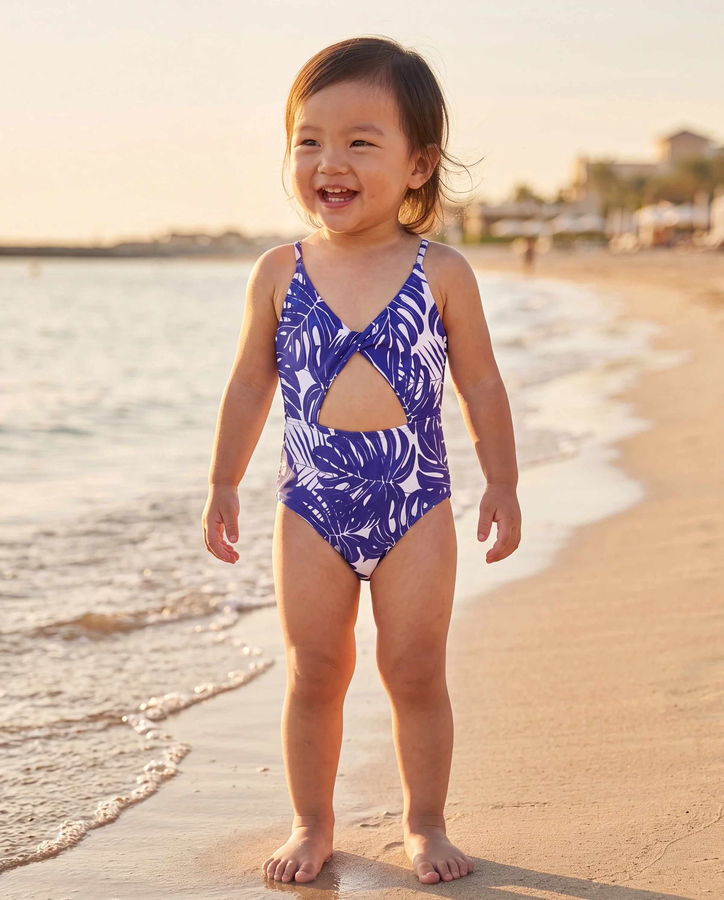 Toddler Girl Tropical Leaf Print Hollow-out Crisscross Straps One-piece Swimsuit Blue - Image 8