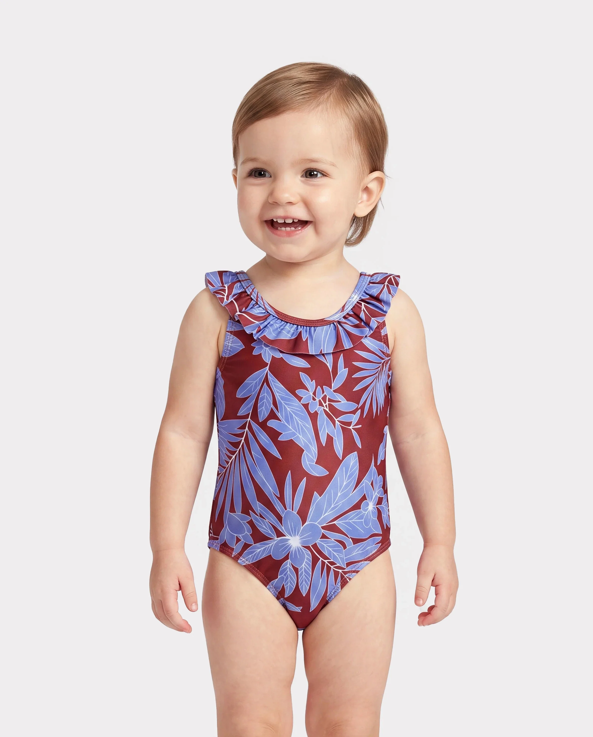 Toddler Girl Tropical Leaf Print Swimsuits Cutout One-Piece Blue