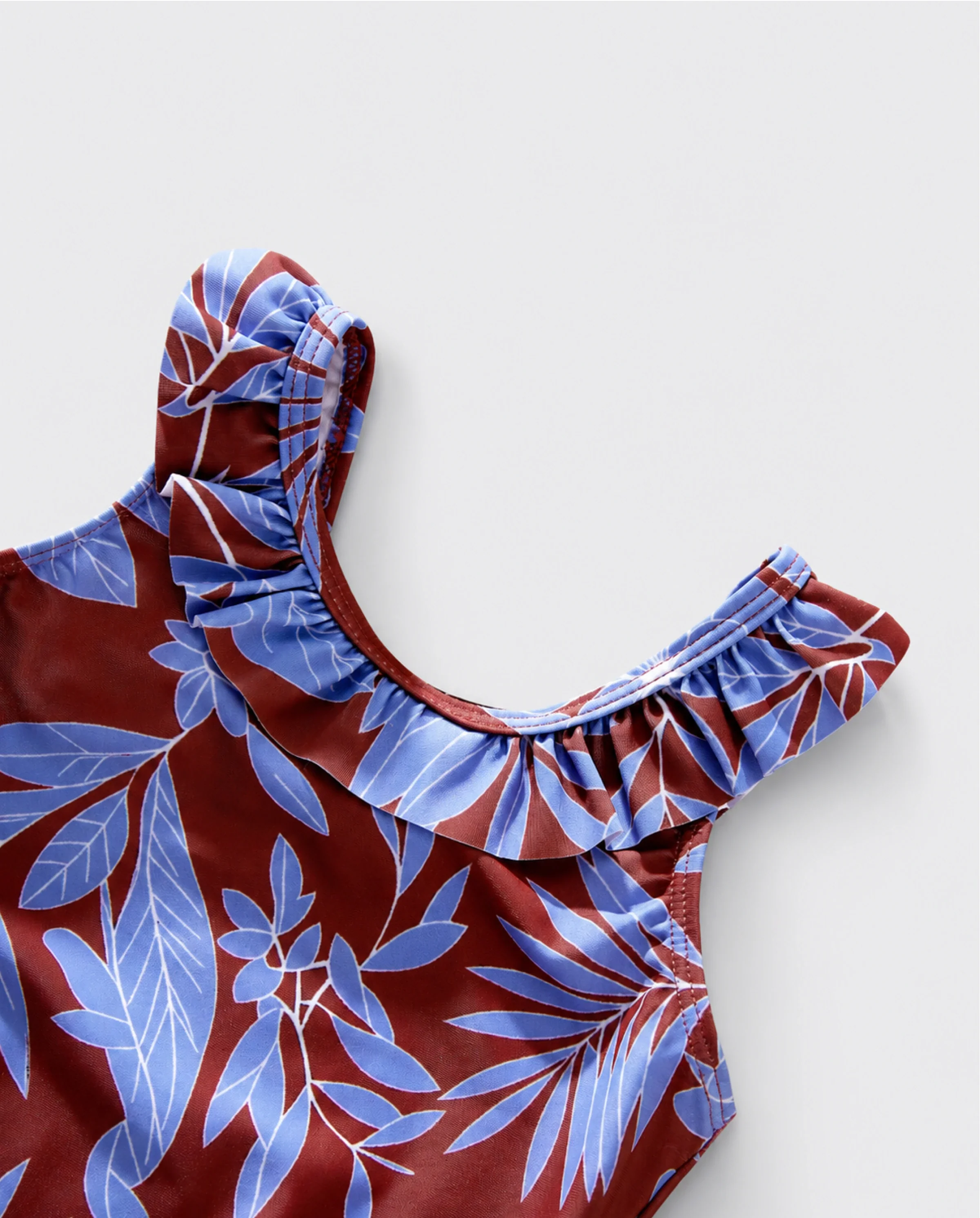 Toddler Girl Tropical Leaf Print Swimsuits Cutout One-Piece Blue - Image 3