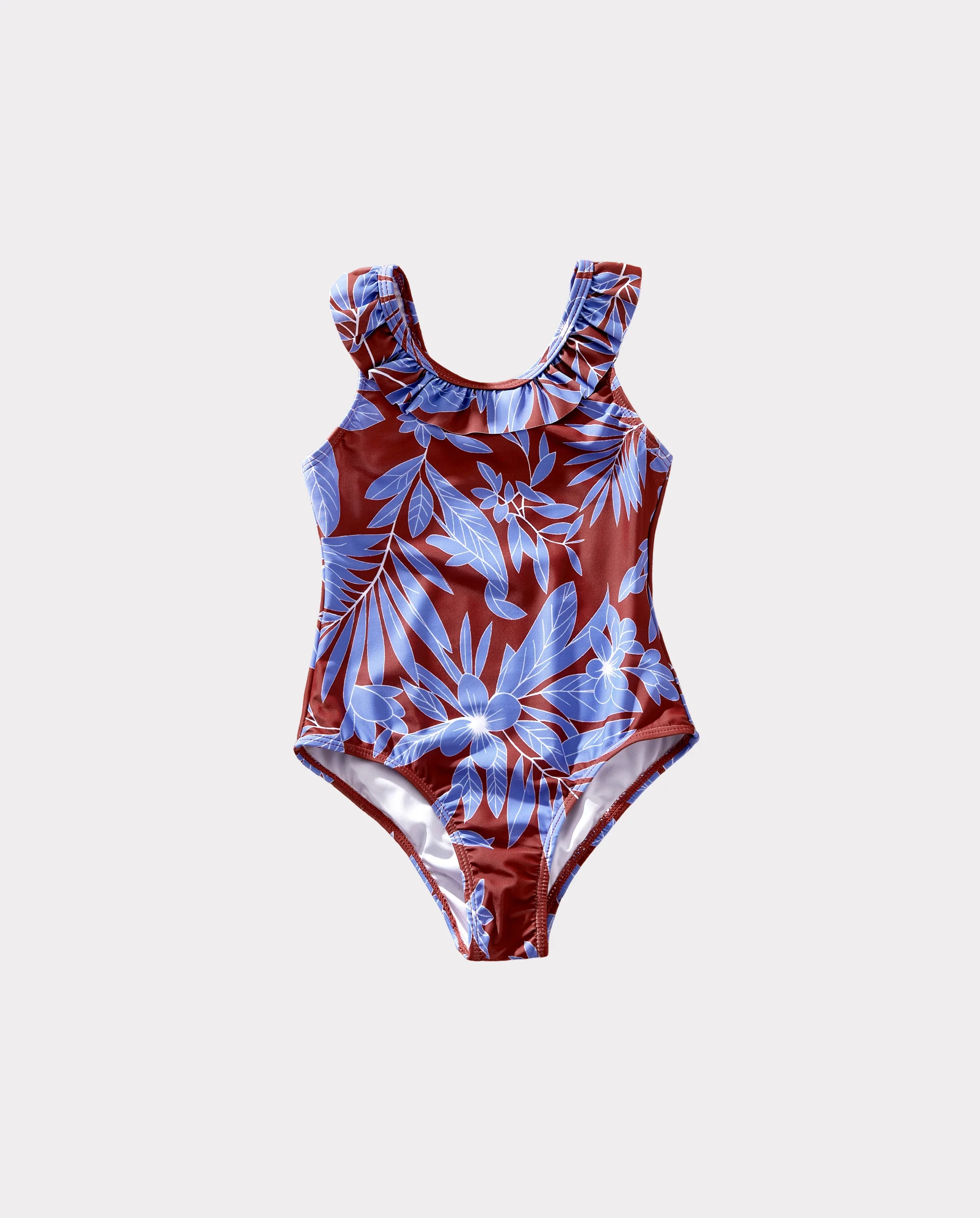 Toddler Girl Tropical Leaf Print Swimsuits Cutout One-Piece Blue - Image 4