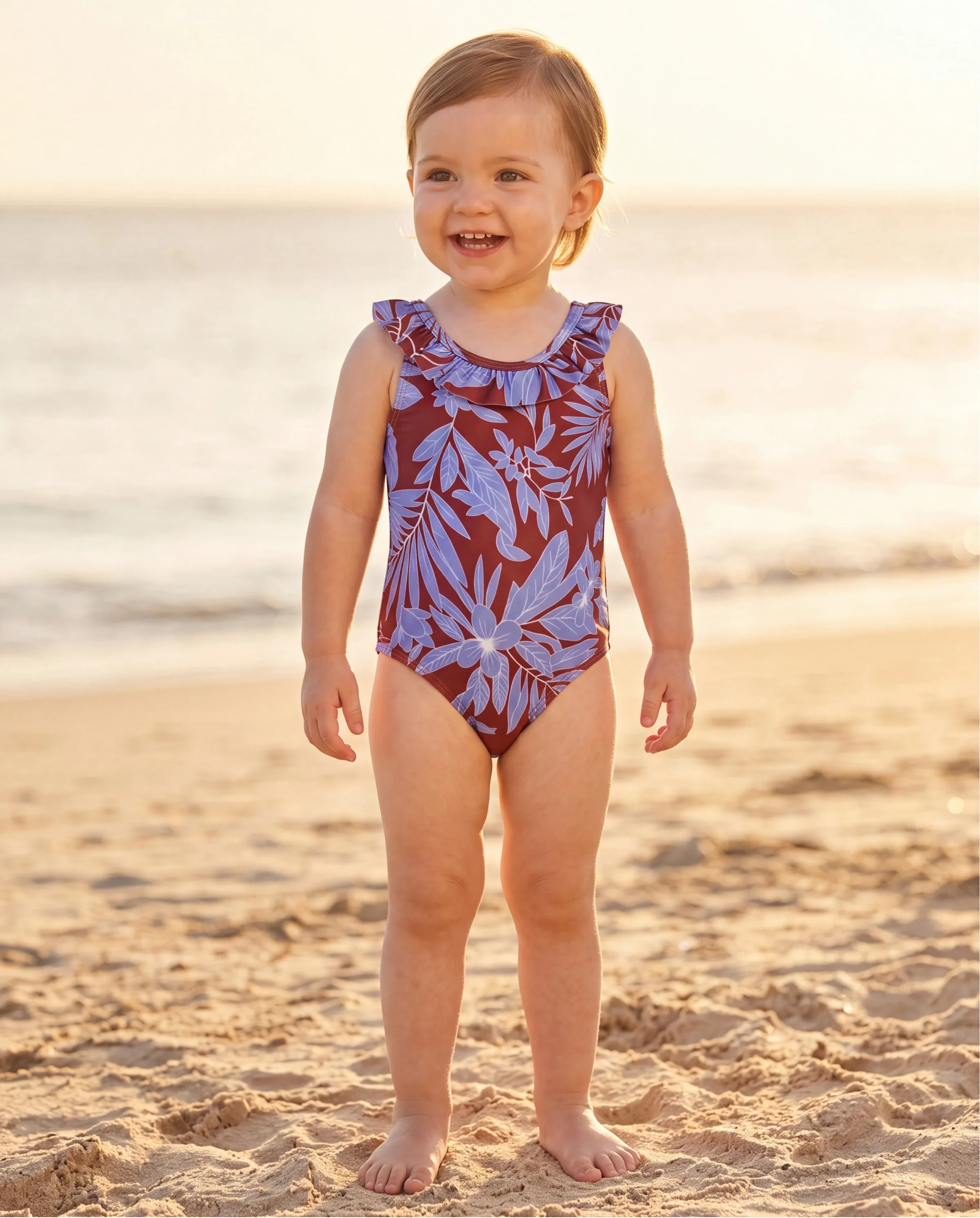 Toddler Girl Tropical Leaf Print Swimsuits Cutout One-Piece Blue - Image 5