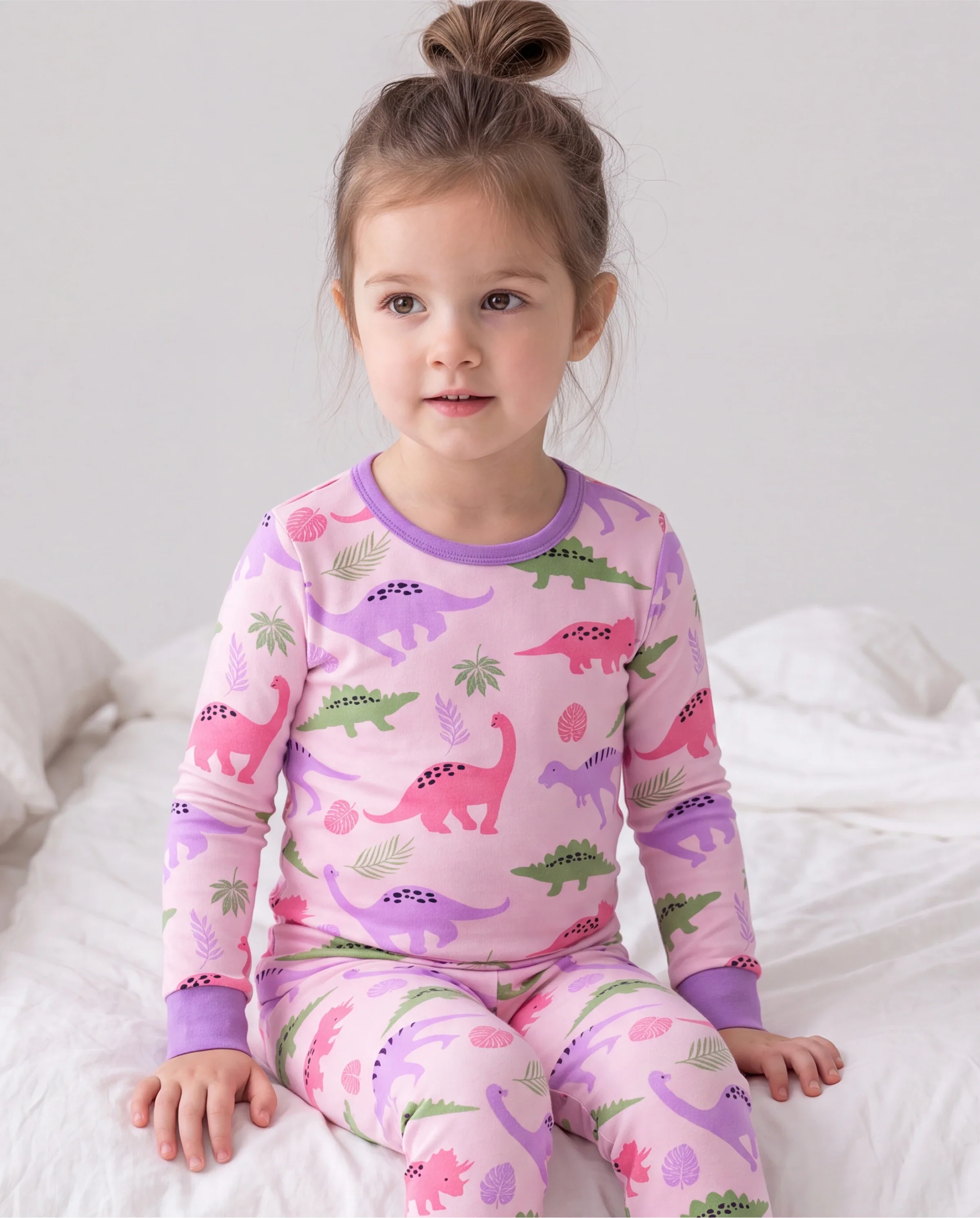 Toddler / Kids 2-piece Organic Cotton Pajamas with Childlike Print Snug fit Pjs for Girls / Boys Pink - Image 3
