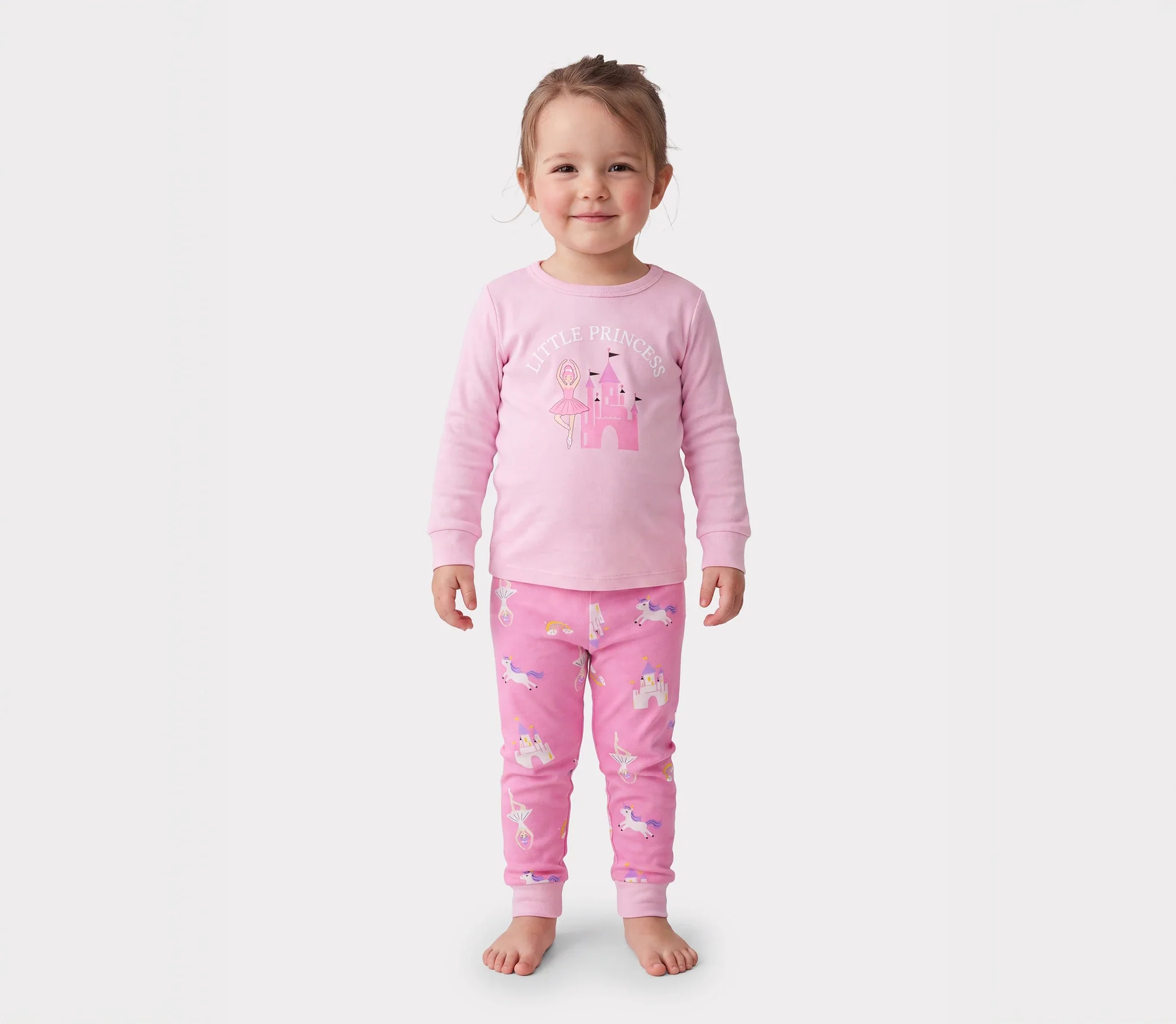 Toddler / Kids 4-piece Organic Cotton Pajamas 4-in 1 Snug fit PaJama Set for Girls Pink