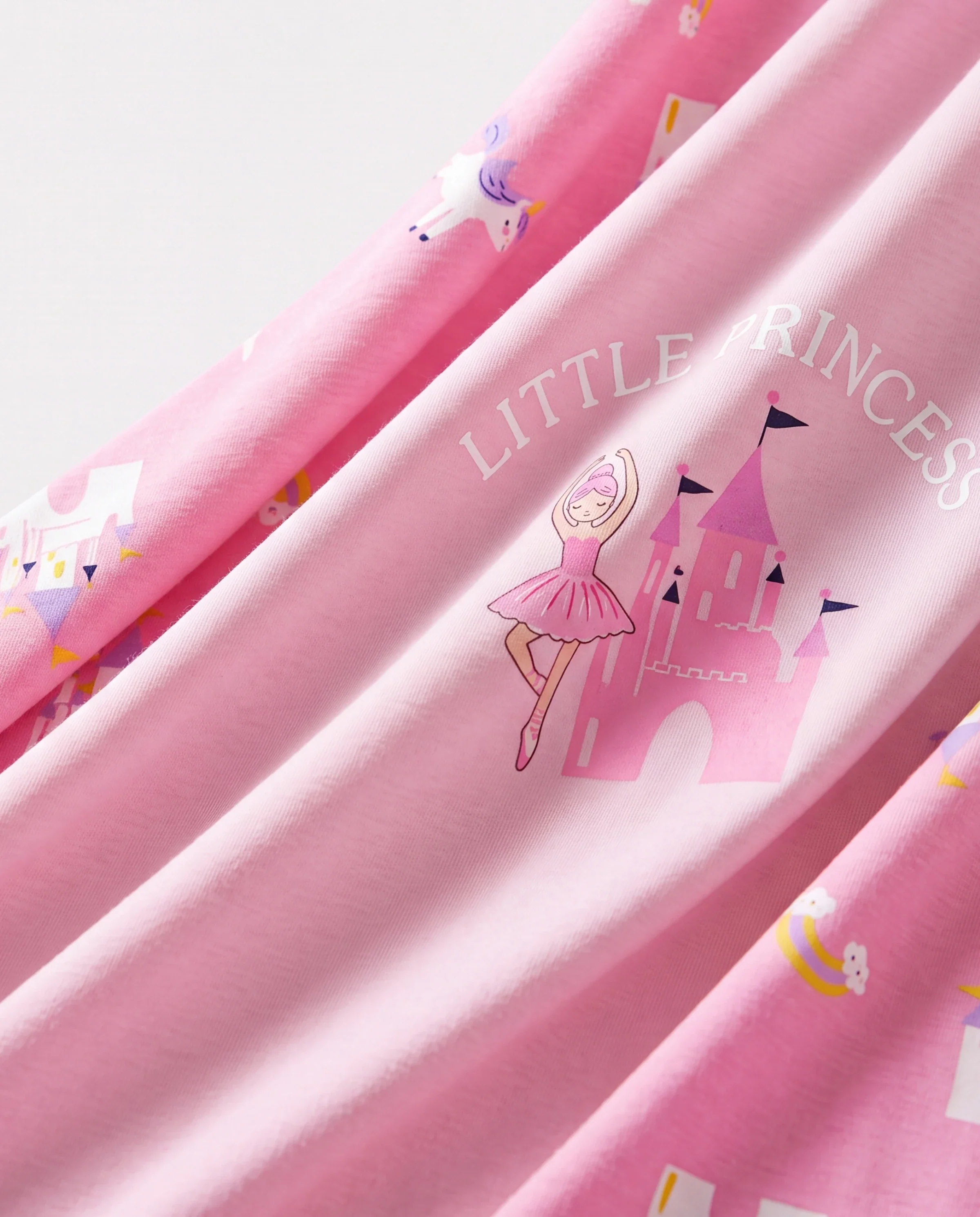 Toddler / Kids 4-piece Organic Cotton Pajamas 4-in 1 Snug fit PaJama Set for Girls Pink - Image 5