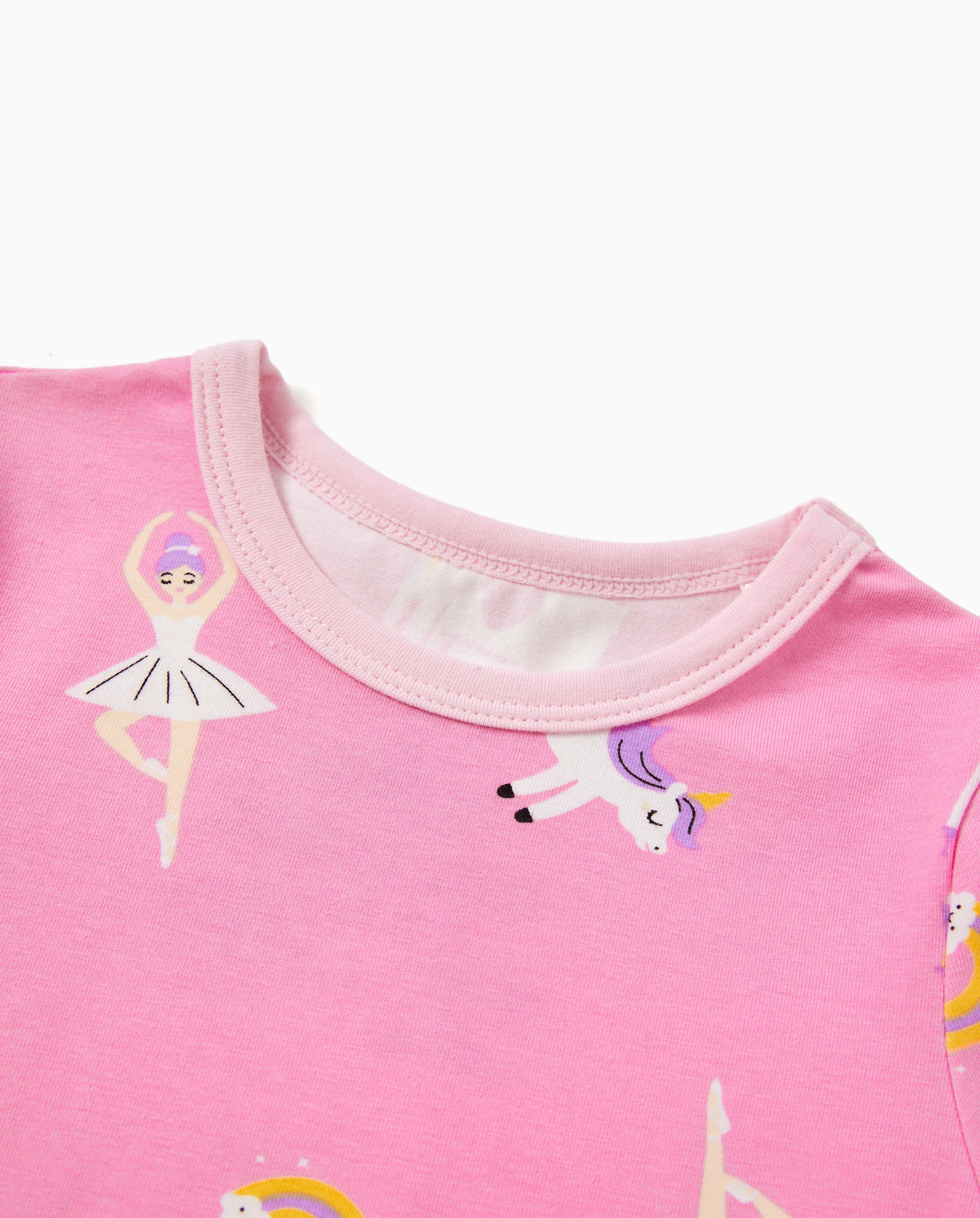 Toddler / Kids 4-piece Organic Cotton Pajamas 4-in 1 Snug fit PaJama Set for Girls Pink - Image 6