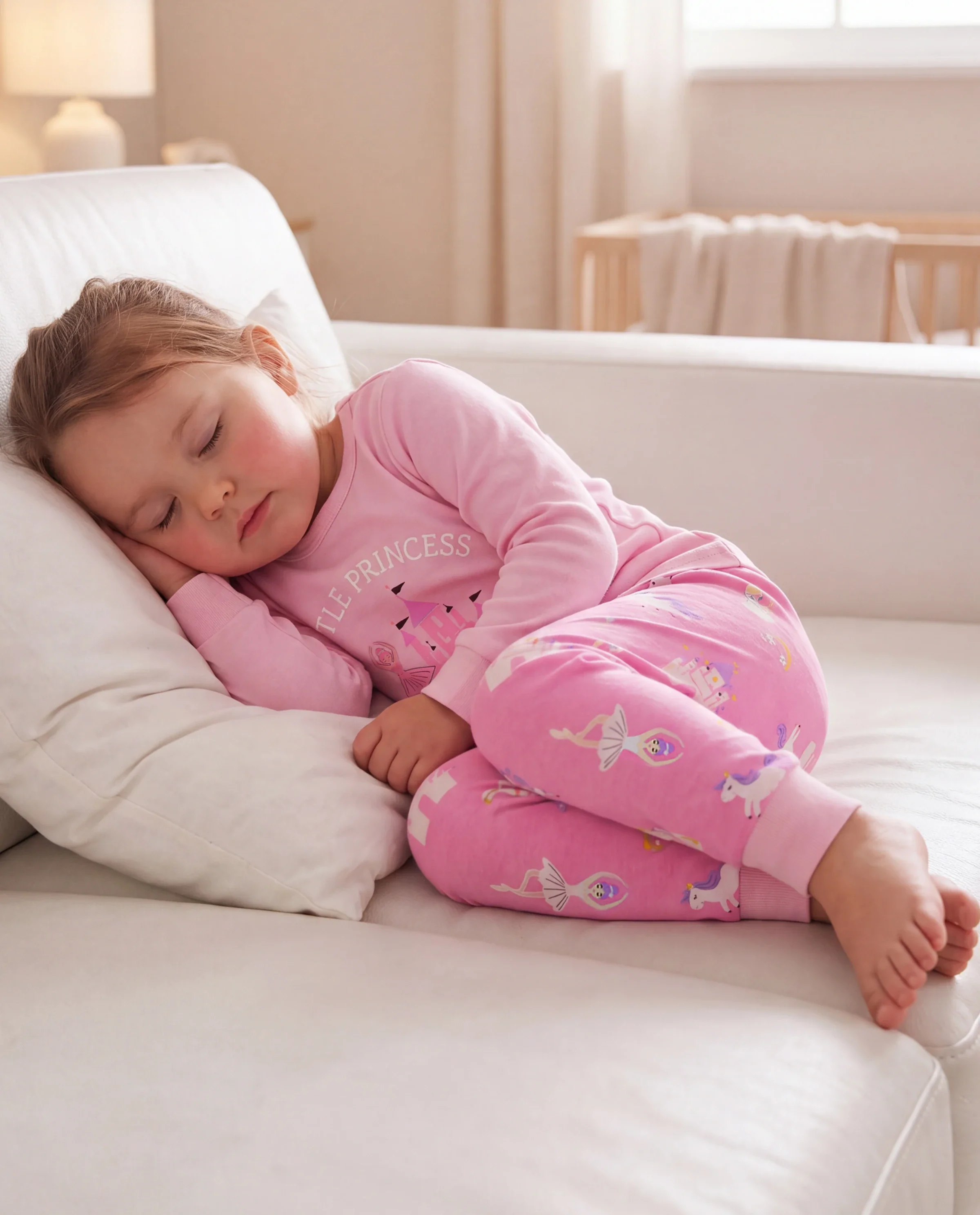 Toddler / Kids 4-piece Organic Cotton Pajamas 4-in 1 Snug fit PaJama Set for Girls Pink - Image 9