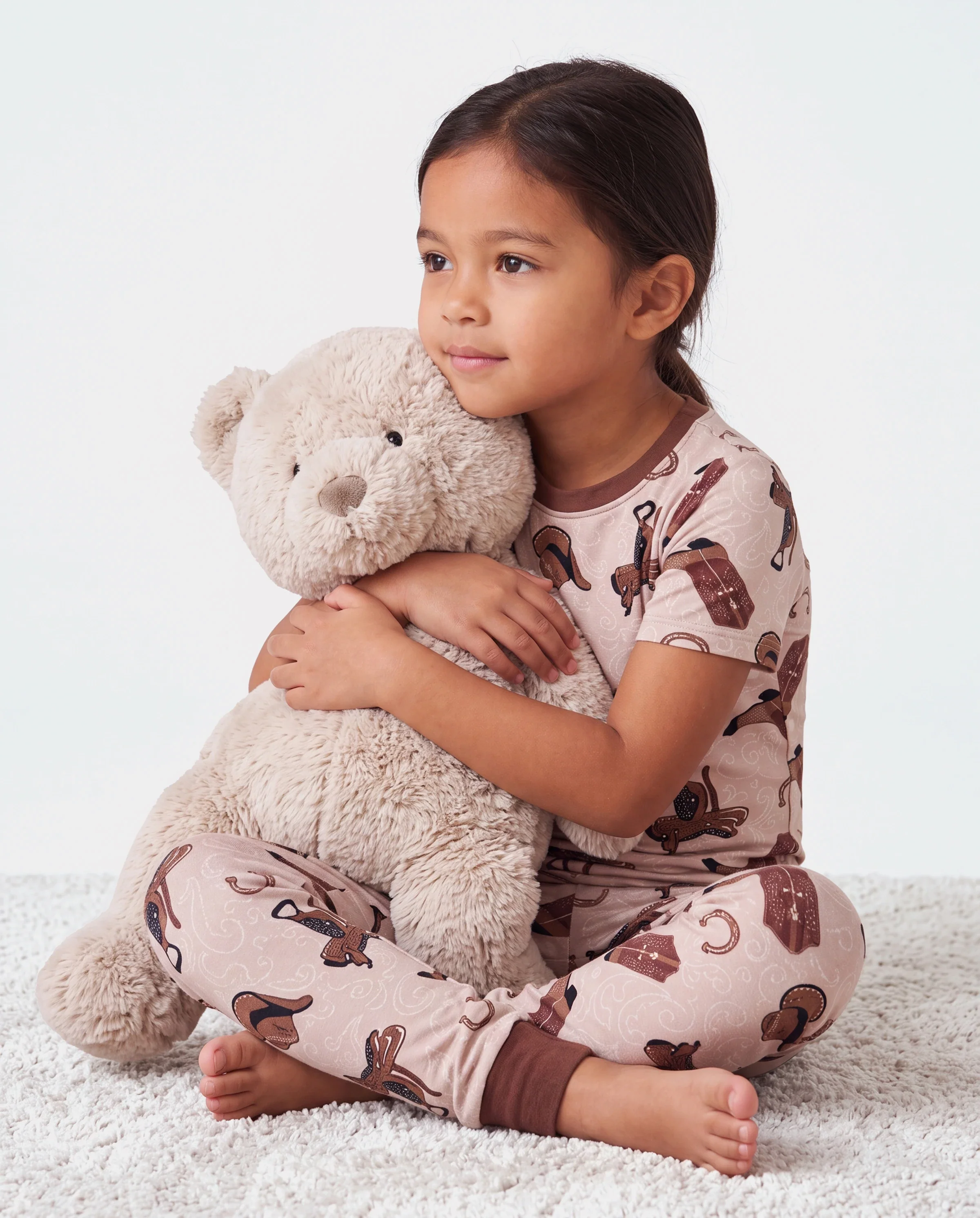 Toddler / Kids Christmas / Halloween Pajamas 3-Piece Bamboo Pajama Set 2-in-1 Look for 4 Seasons (Snug-Fitting) Brown