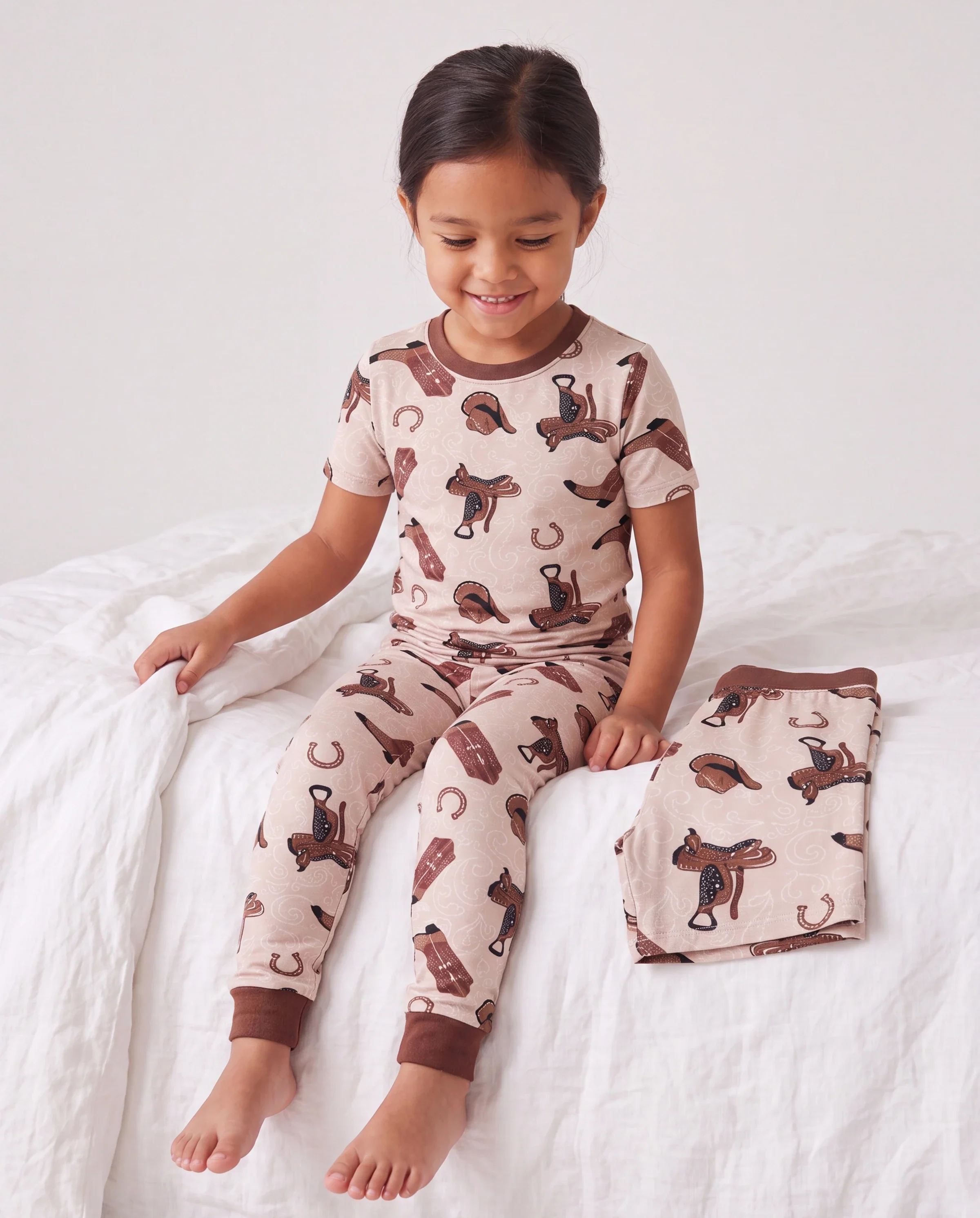 Toddler / Kids Christmas / Halloween Pajamas 3-Piece Bamboo Pajama Set 2-in-1 Look for 4 Seasons (Snug-Fitting) Brown - Image 2