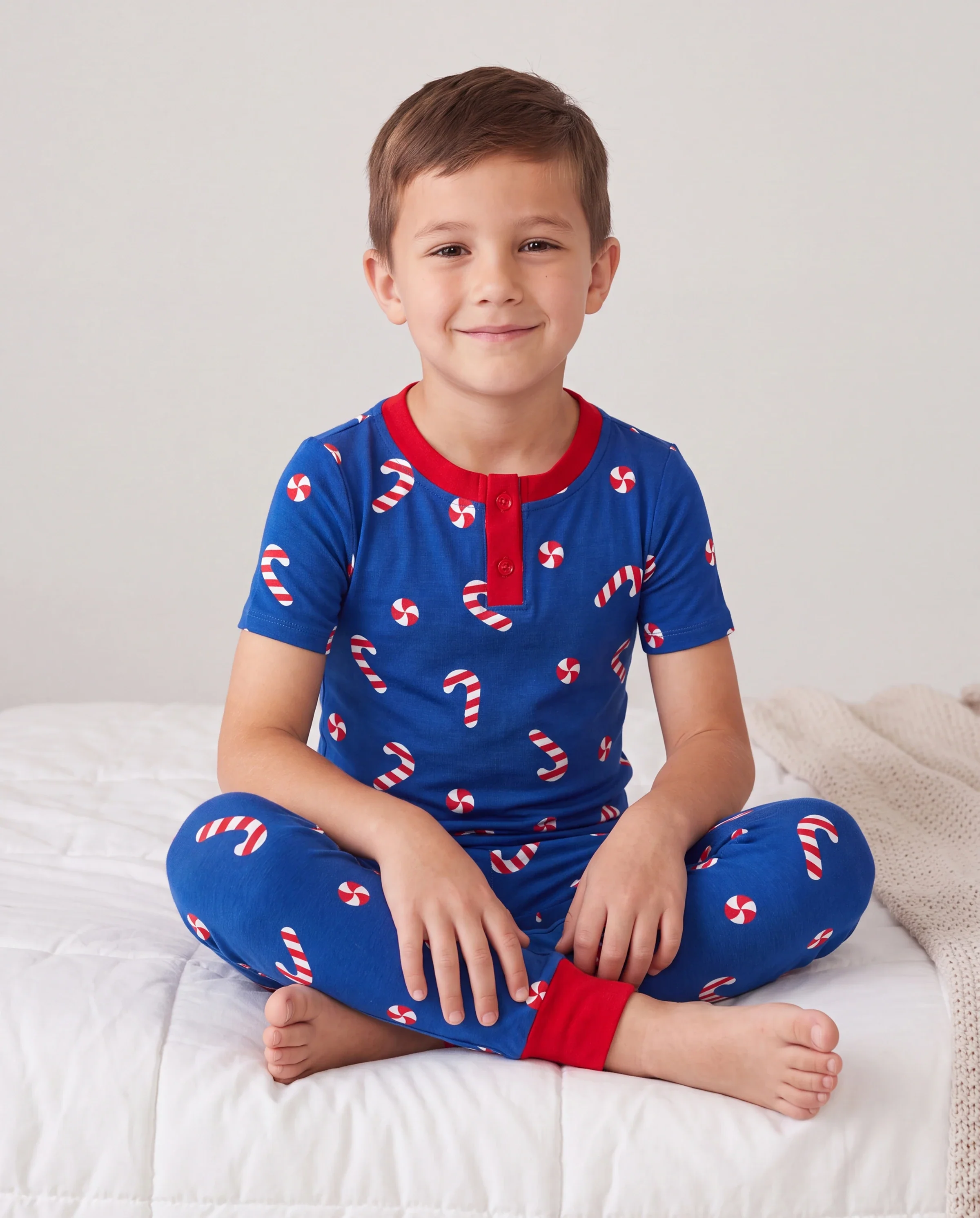 Toddler / Kids Christmas / Halloween PJS for Boys 3-Piece Bamboo Pajama Set 2-in-1 Look for 4 Seasons (Snug-Fitting) Deep Blue - Image 3