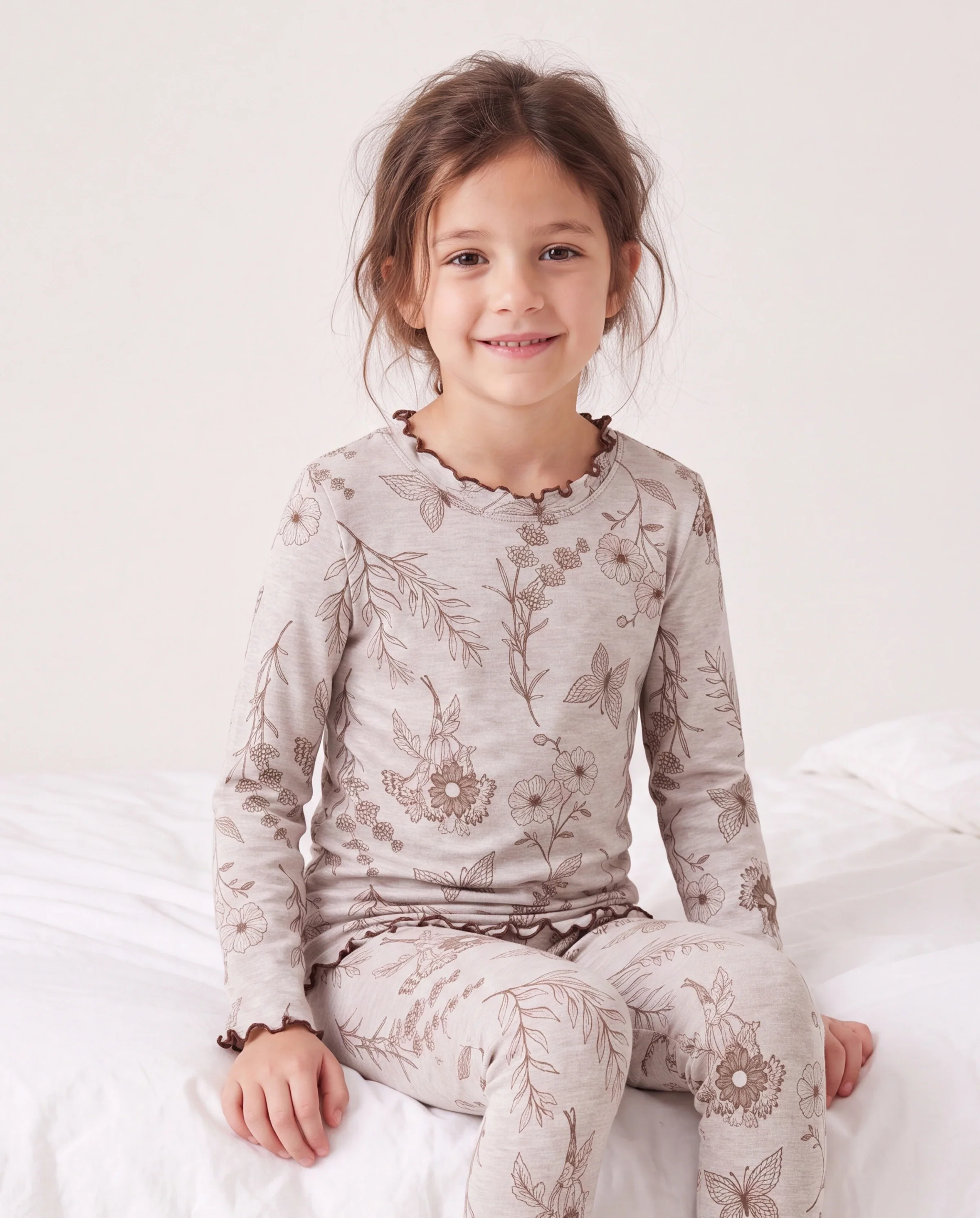 Toddler / Kids Pajamas 2-piece Pajama Set with Soft Tencel Lyocell Wool Blend (Snug-Fitting ) Apricot - Image 3