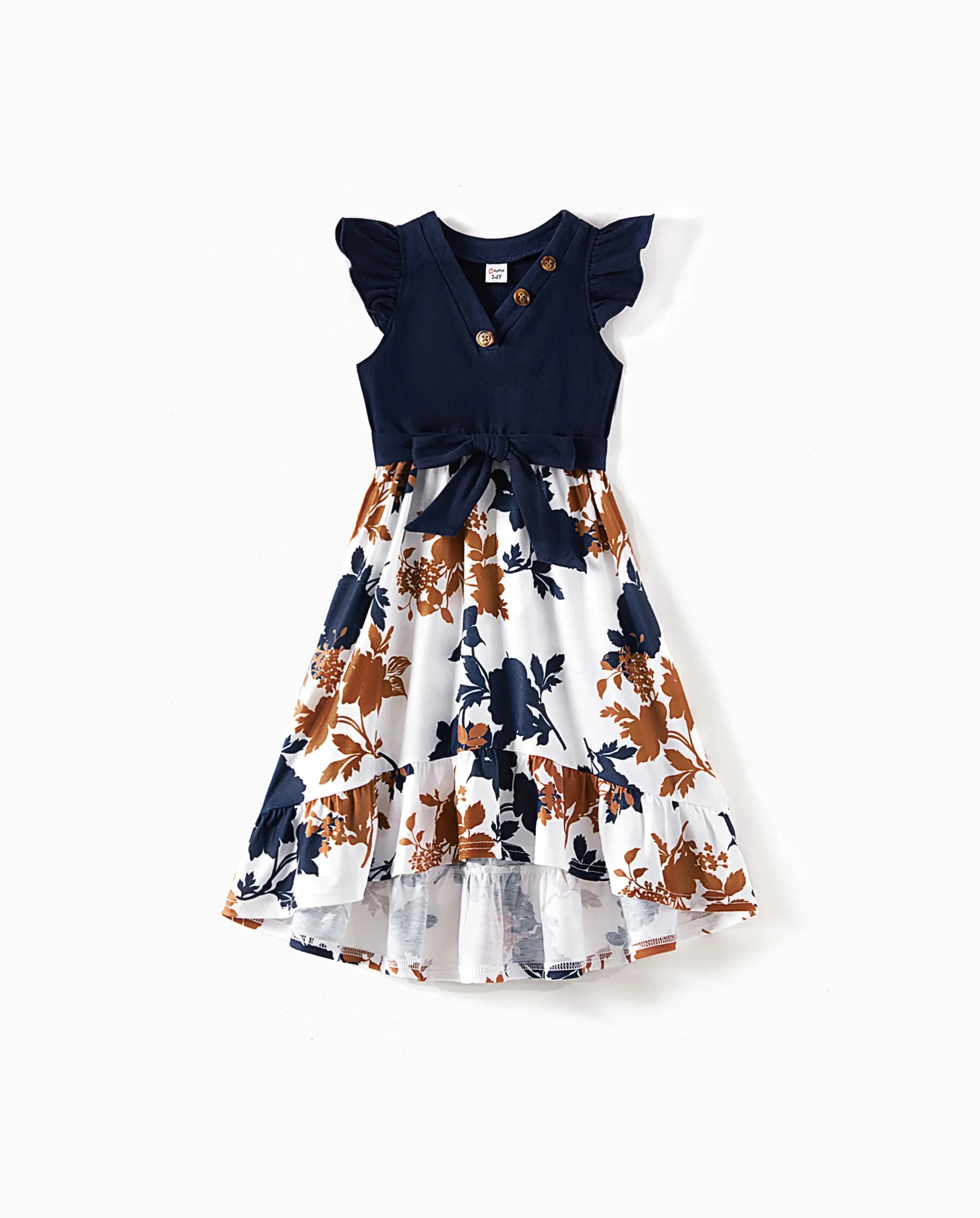 Toddler/Kid Girl Floral Dress Fabric Stitching royalblue - Image 7