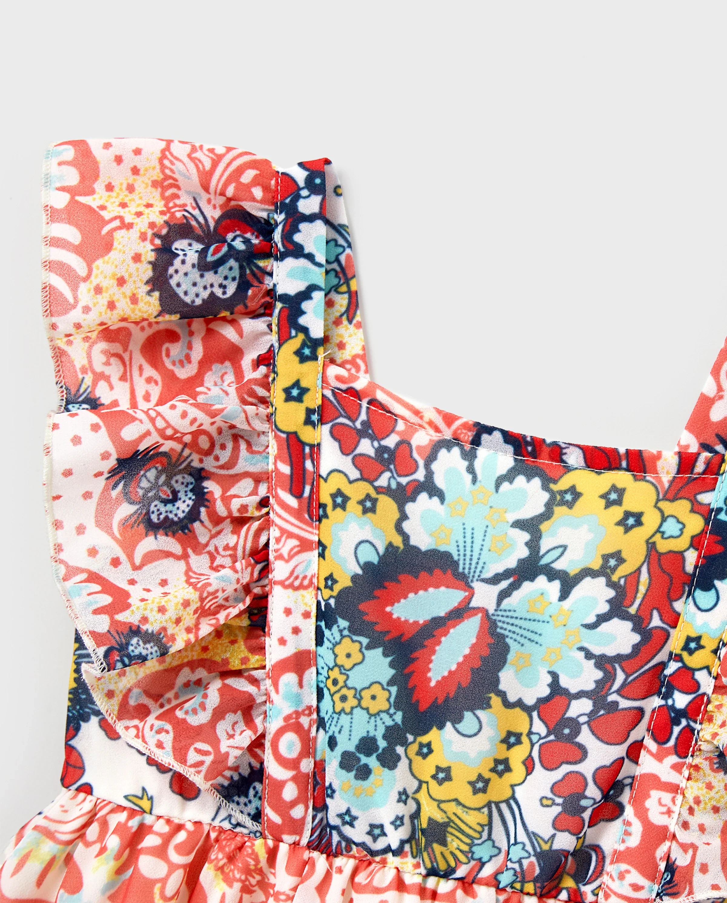 Toddler/Kid Girl Floral Print Flutter Sleeveless Dress Orange red - Image 6