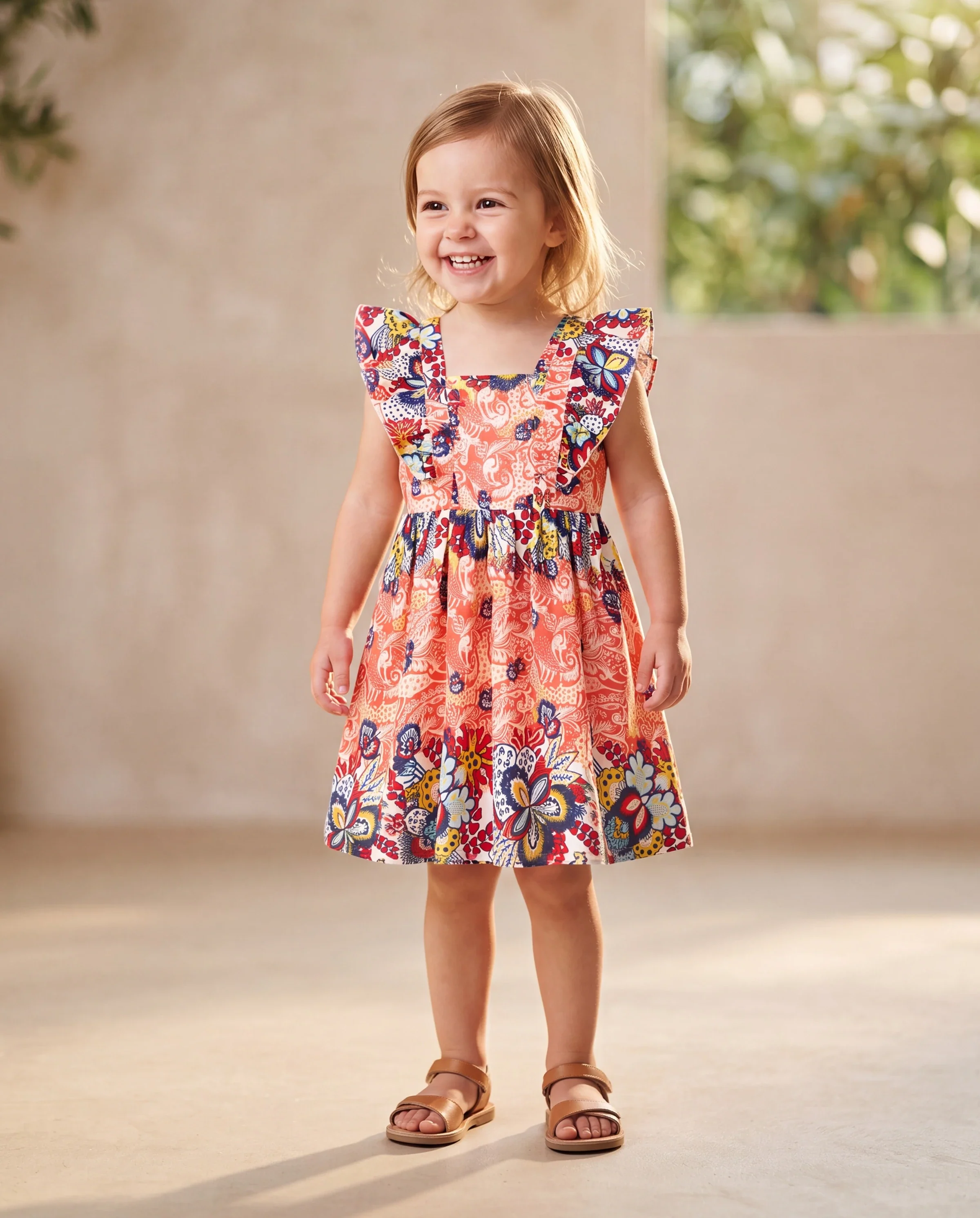 Toddler/Kid Girl Floral Print Flutter Sleeveless Dress Orange red - Image 8