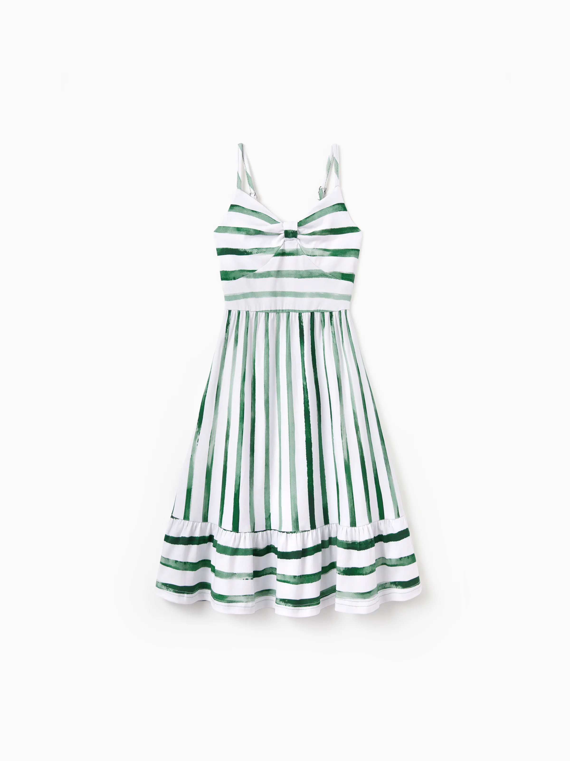 Toddler/Kid Girl Cotton Green Striped Dress, Perfect for Summer Family Outings & Photos Green - Image 2