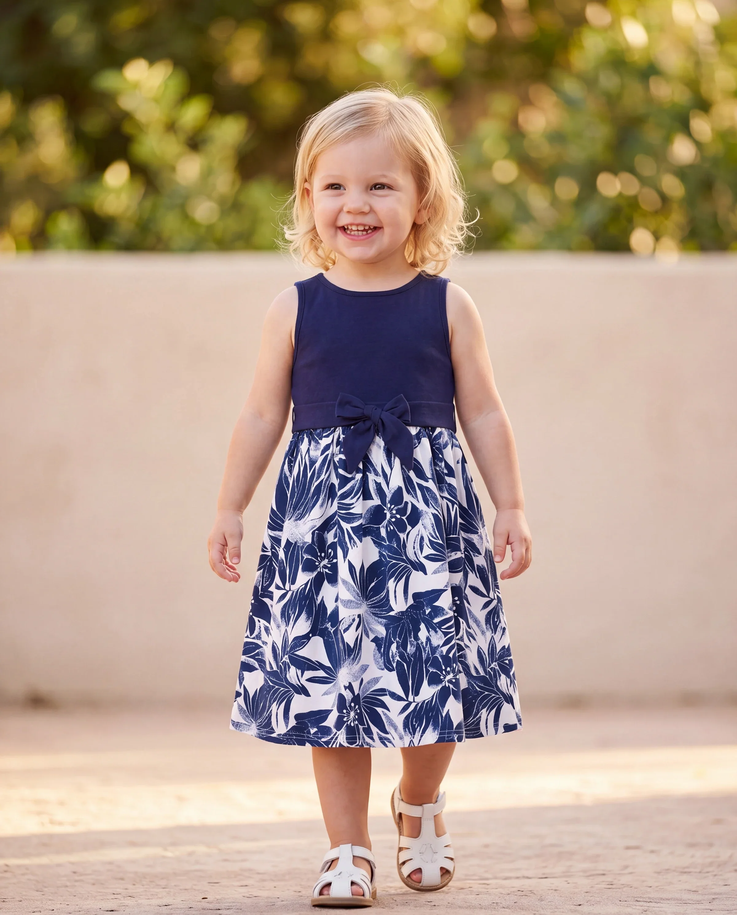 Toddler/Kid Girl Flora Print Splicing Tank Dress Deep Blue - Image 8