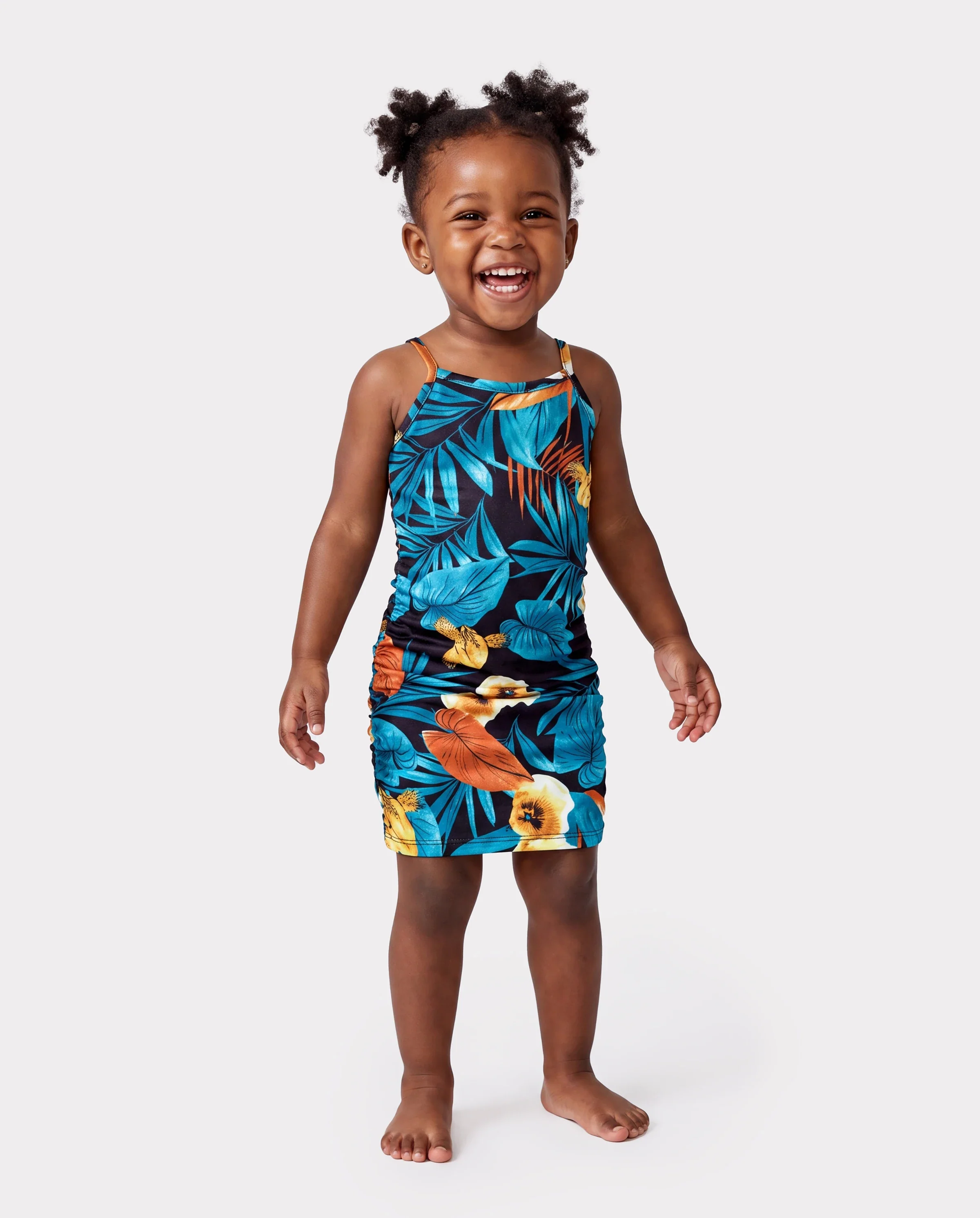 Toddler/Kid Girl Floral Panel T-shirt and Floral Ruched Drawstring Side Strap Dress Sets Black