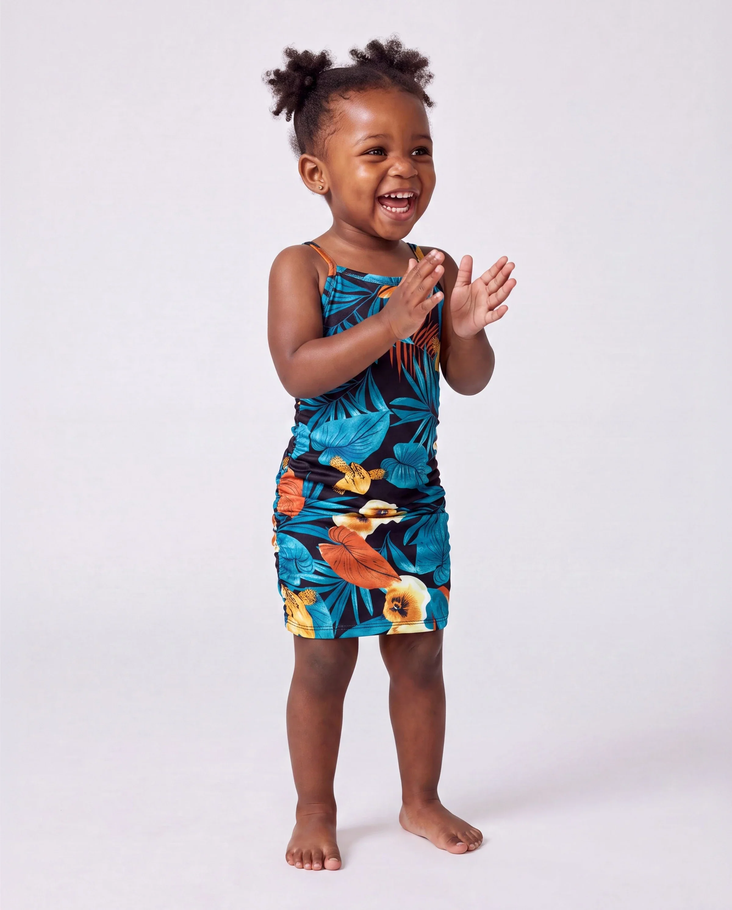 Toddler/Kid Girl Floral Panel T-shirt and Floral Ruched Drawstring Side Strap Dress Sets Black - Image 2