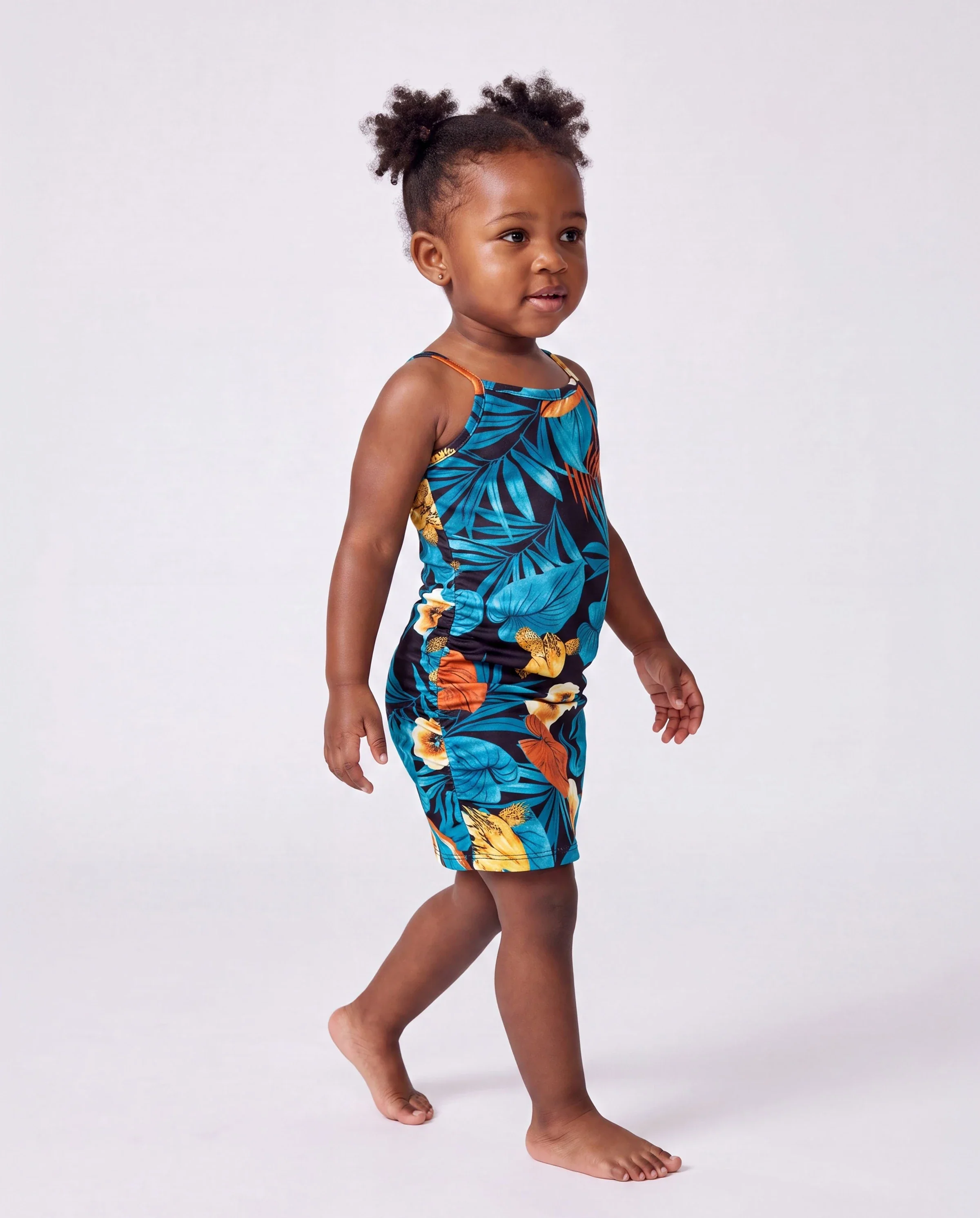 Toddler/Kid Girl Floral Panel T-shirt and Floral Ruched Drawstring Side Strap Dress Sets Black - Image 3