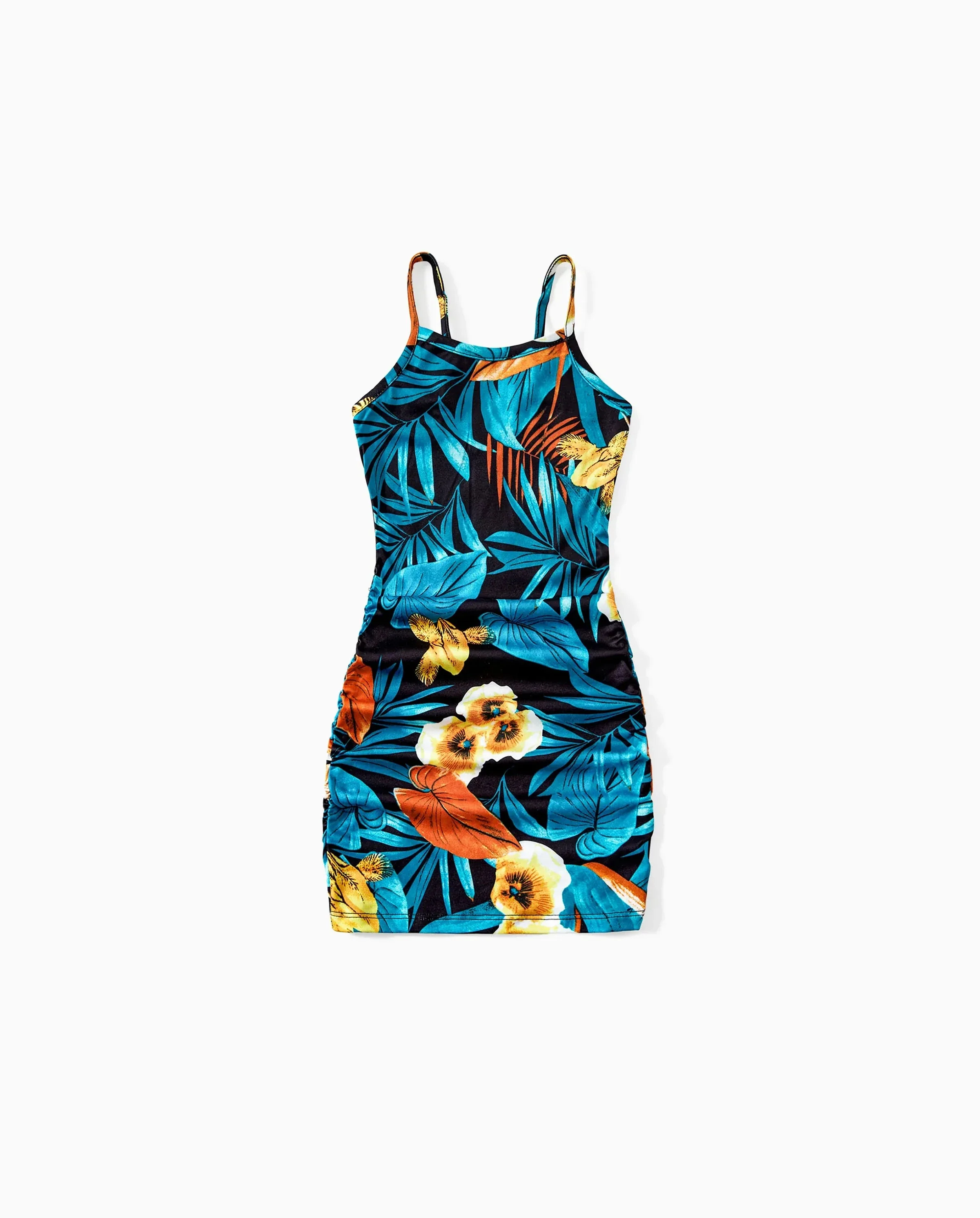 Toddler/Kid Girl Floral Panel T-shirt and Floral Ruched Drawstring Side Strap Dress Sets Black - Image 7