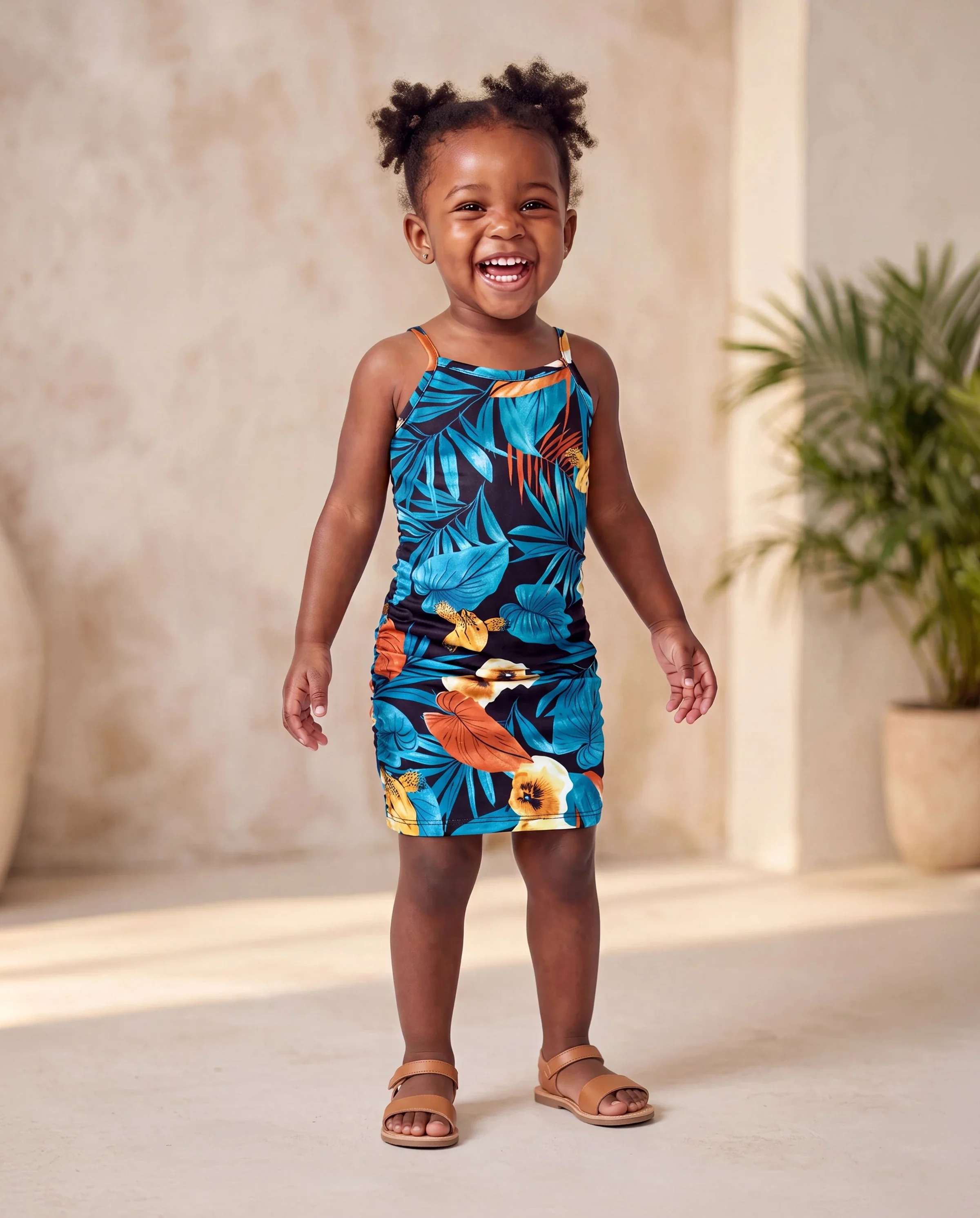 Toddler/Kid Girl Floral Panel T-shirt and Floral Ruched Drawstring Side Strap Dress Sets Black - Image 8