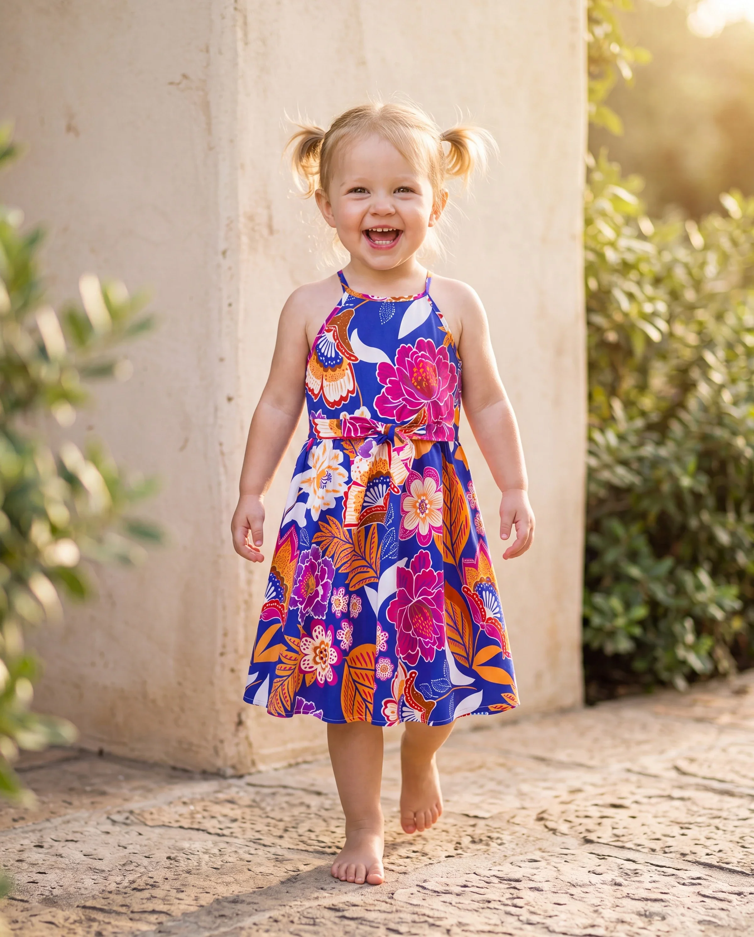 Toddler/Kid Girl Hawaiian Outfits Tropical Floral Print Vacation Clothes Strap Belted Dress Summer Beachwear Set Navy - Image 8