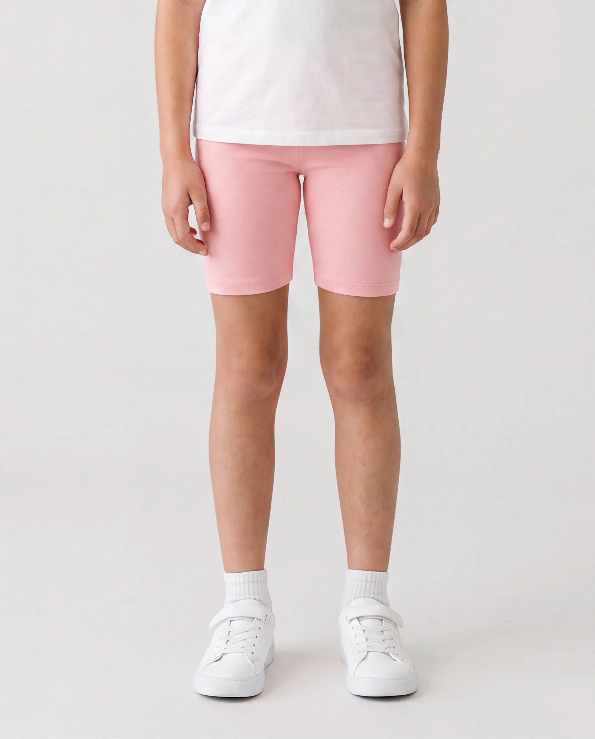 Toddler/Kid Girl Solid Color Cotton Leggings Shorts Pink - Image 2