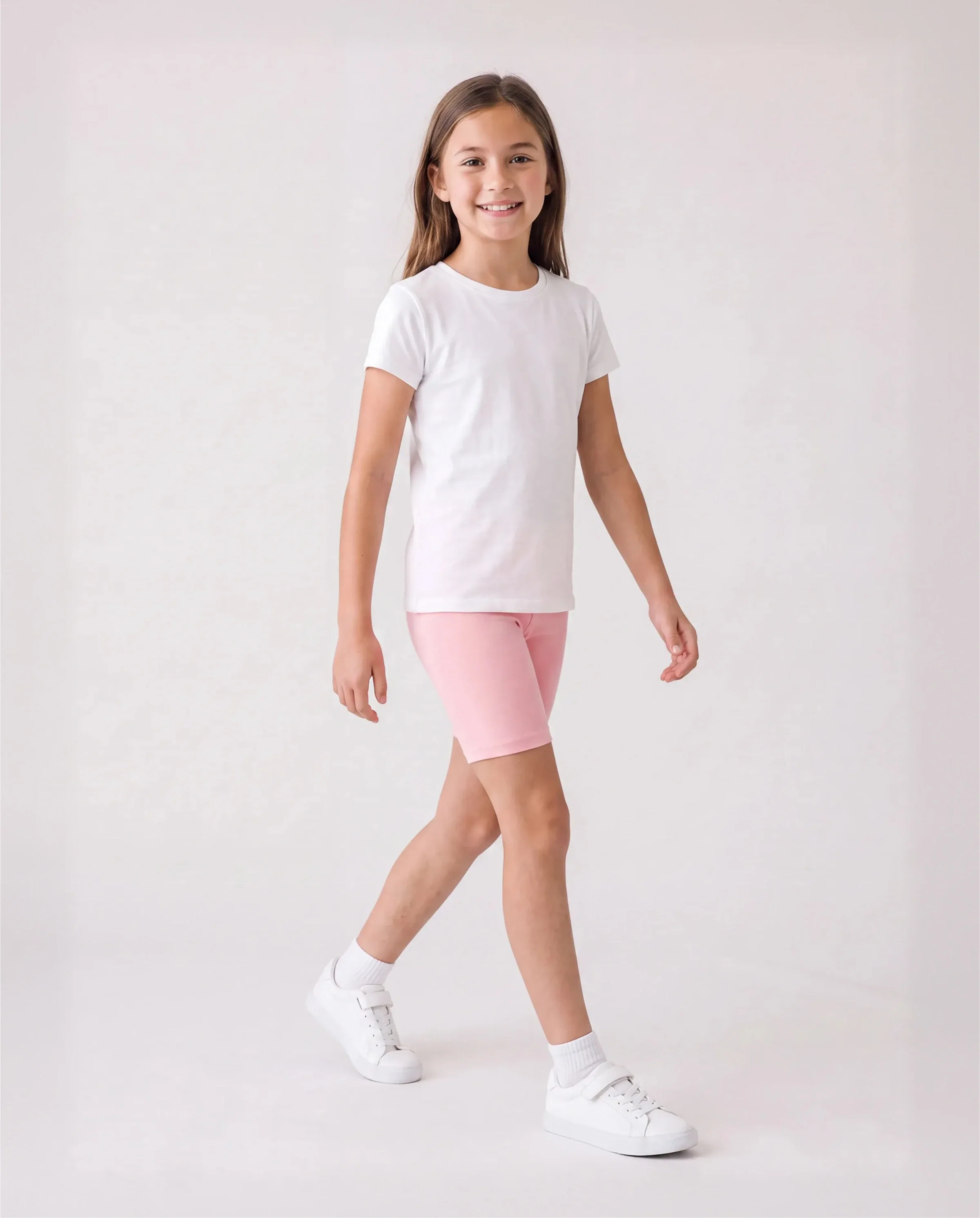 Toddler/Kid Girl Solid Color Cotton Leggings Shorts Pink - Image 3
