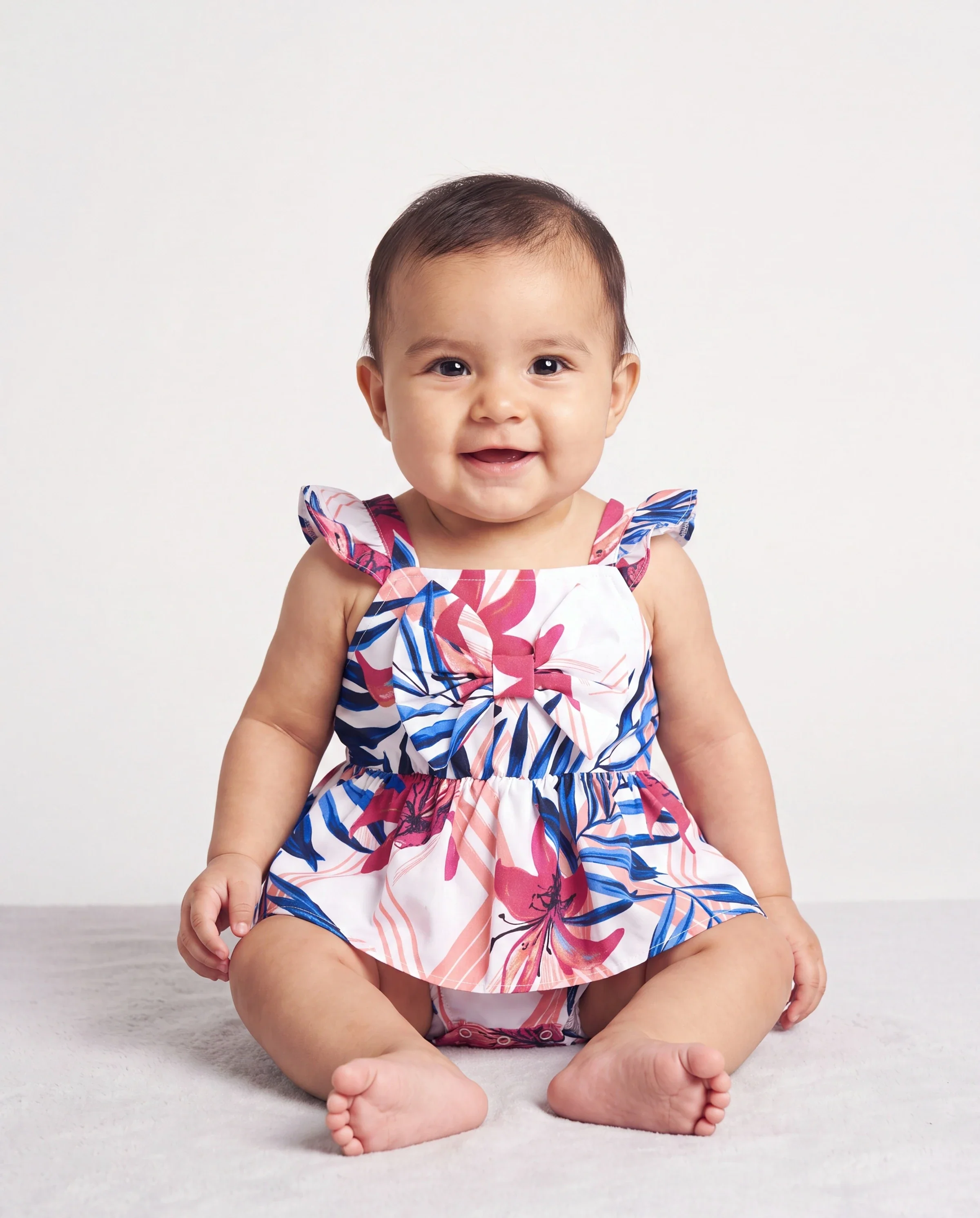 Daddy & Daughter Tropical Floral Outfits Pink Blue Leaf Print Short-sleeve Shirt or One Shoulder Smocked top and Skirt Co-ord Set for Vacation, Cruise, Beach White - Image 4